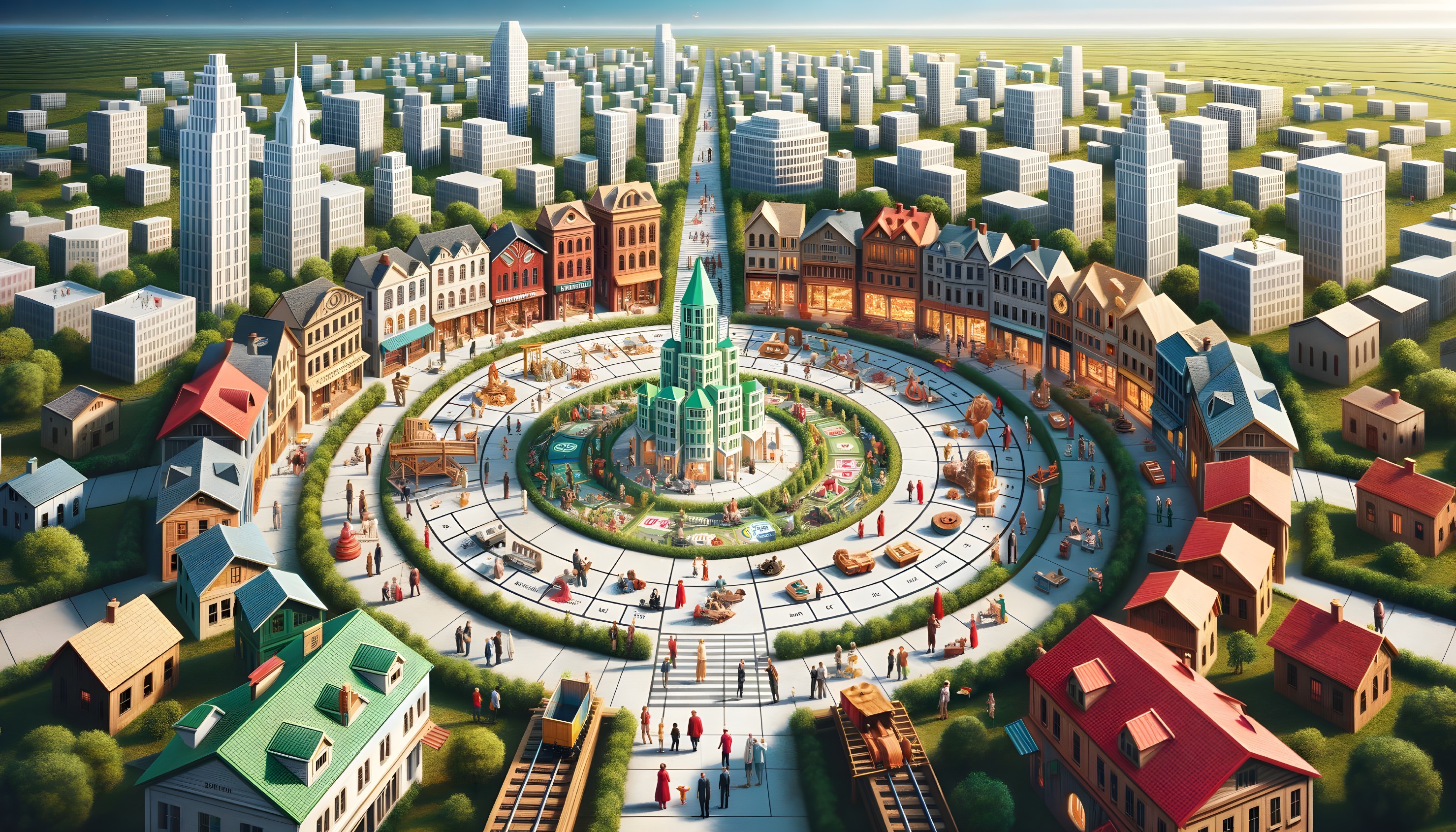 Vibrant Circular City Center with Diverse Architecture