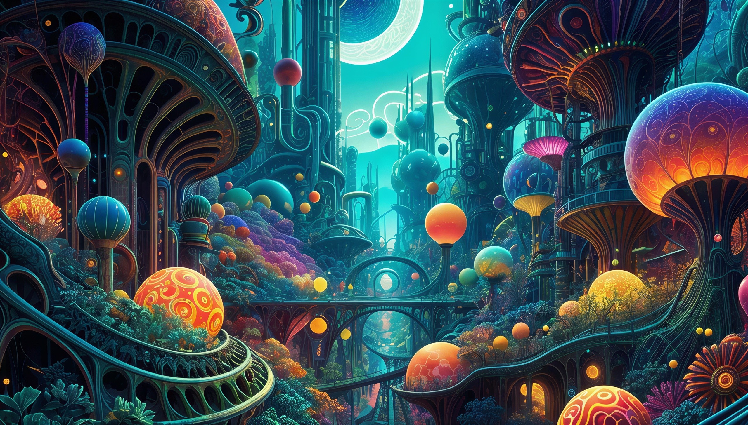 Surreal Painting of a Bioluminescent Cityscape