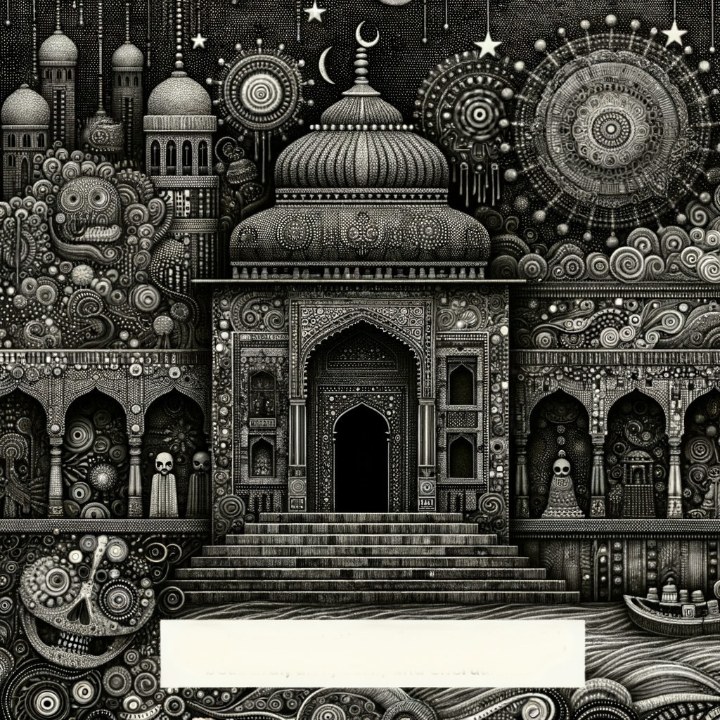 Intricate Black-and-White Architectural Illustration