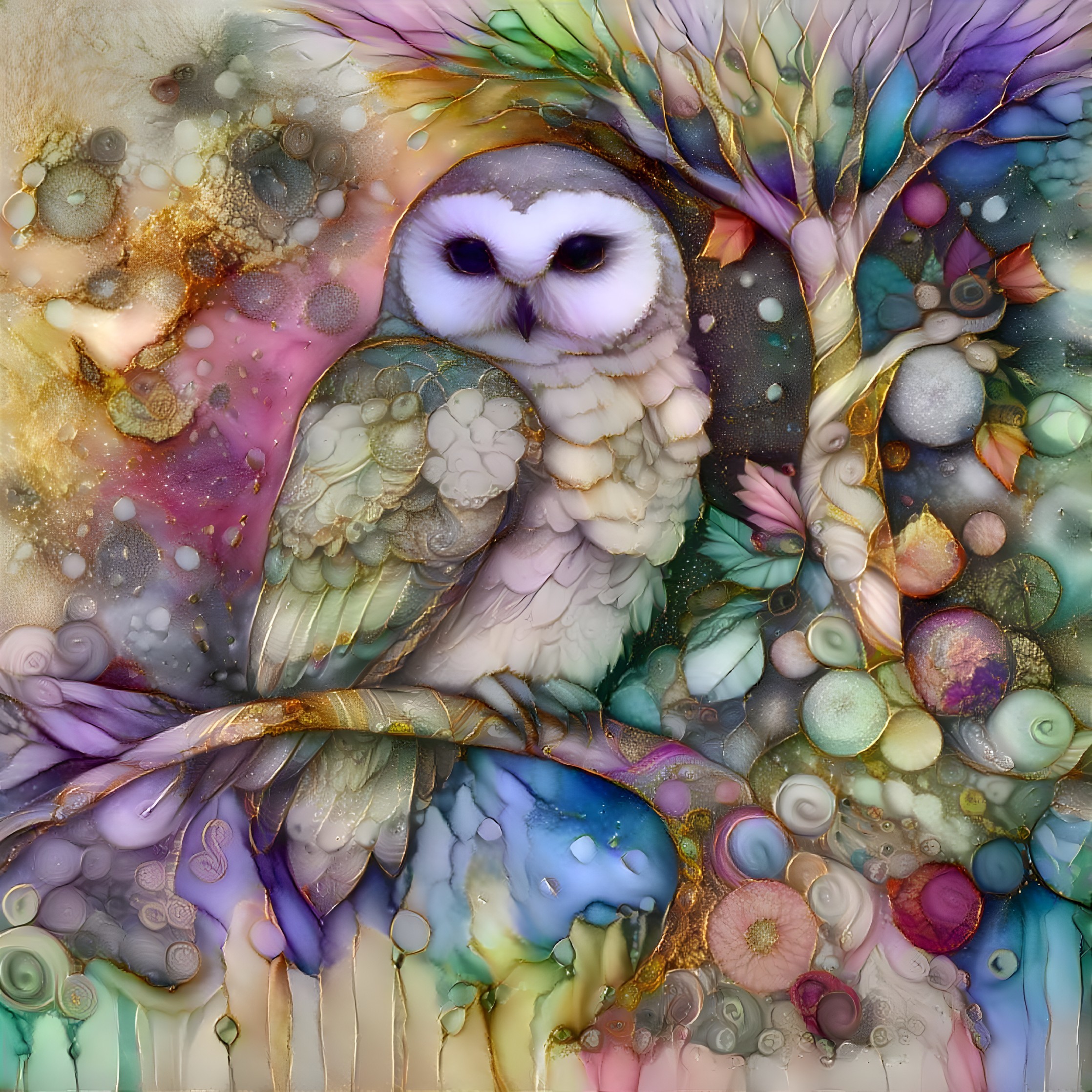 Watercolor painting of an owl with pastel colors