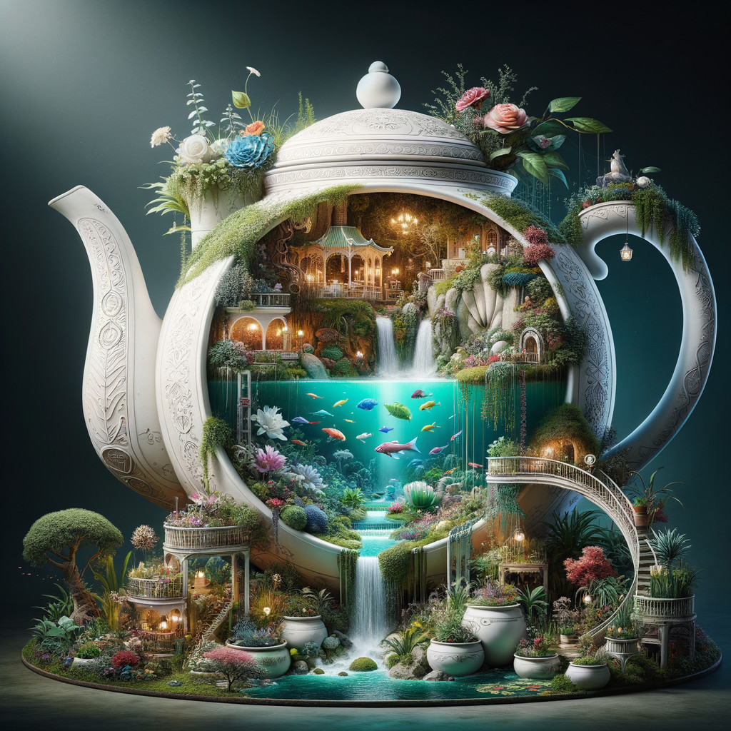 Intricately Designed Porcelain Teapot with Miniature Garden
