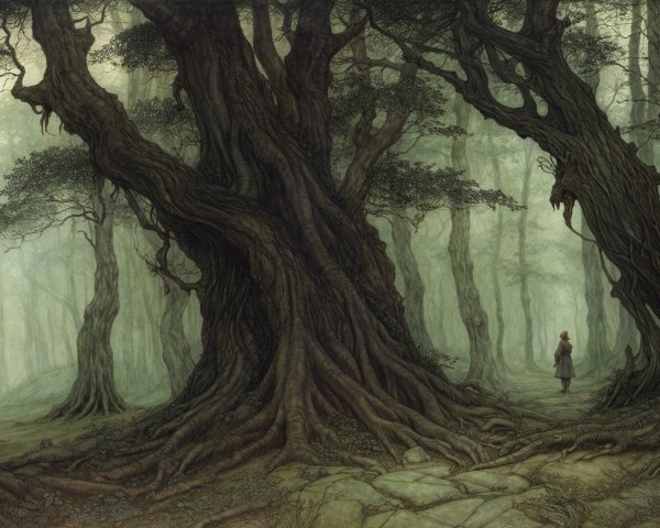 Detailed Fantasy Forest with Fog and Winding Paths