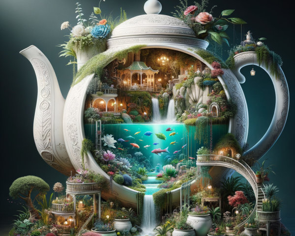 Intricately Designed Porcelain Teapot with Miniature Garden