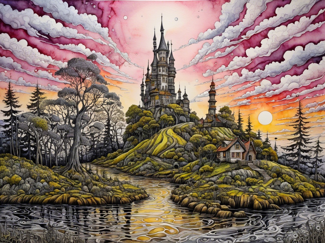 Whimsical Castle on a Lush Green Hill Landscape