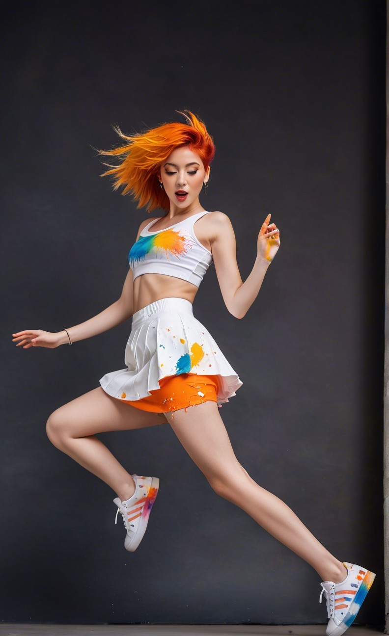 Young Woman in Trendy Outfit with Vibrant Hair
