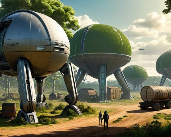 Futuristic Spherical Structures in Lush Landscape