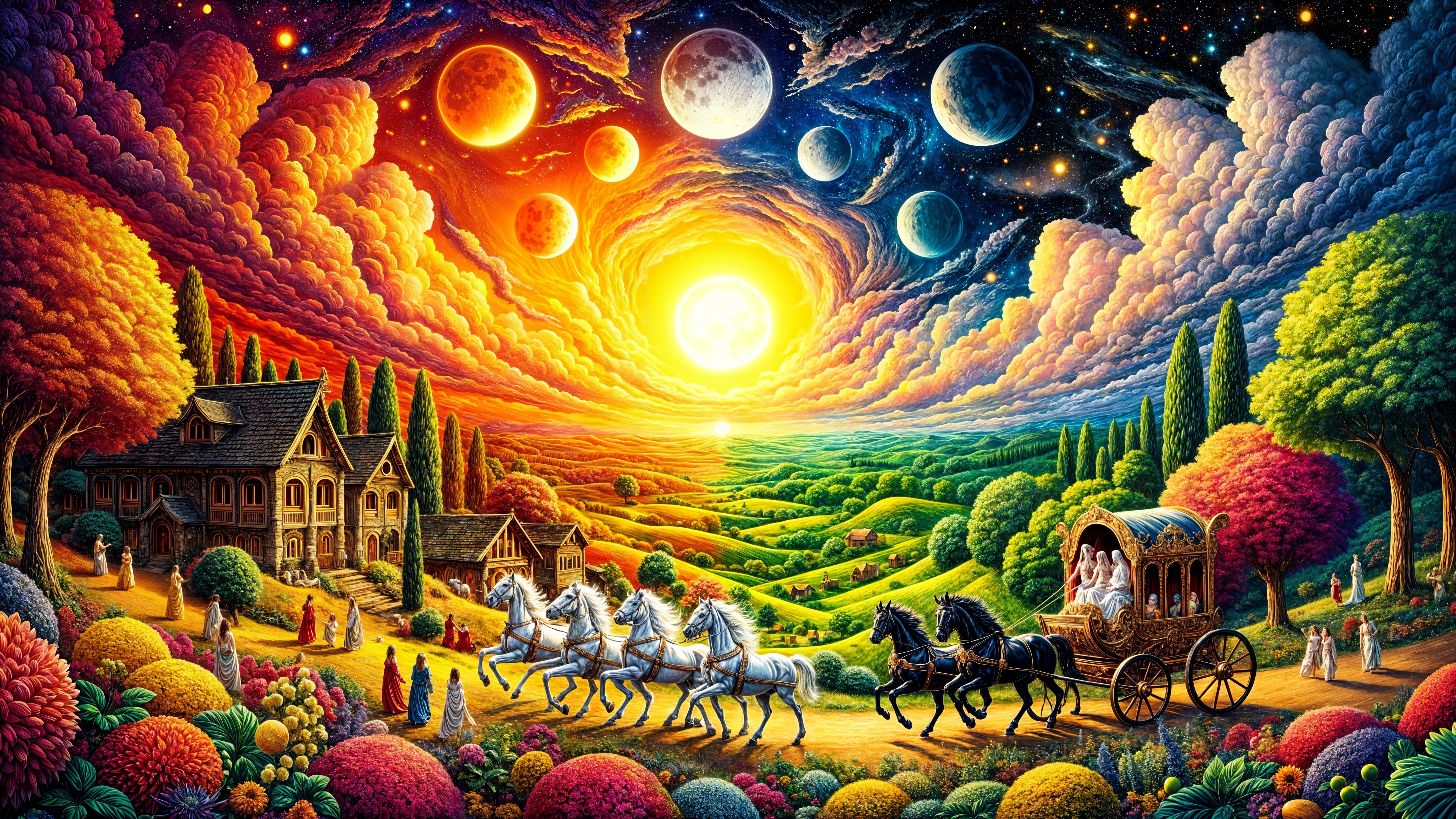 Celestial Landscape with Sun, Planets, and Carriage