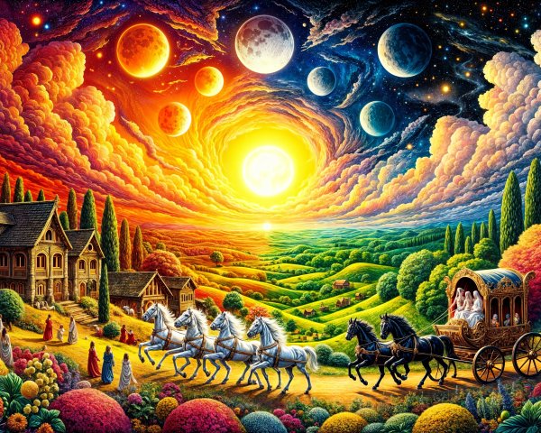 Celestial Landscape with Sun, Planets, and Carriage