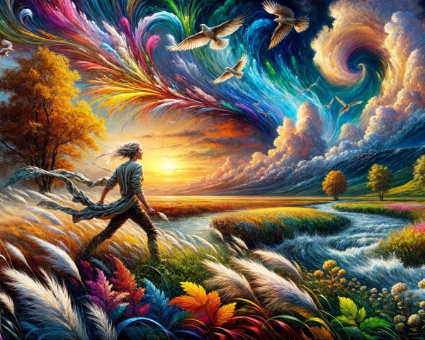 Lone Figure in a Vibrant Natural Landscape