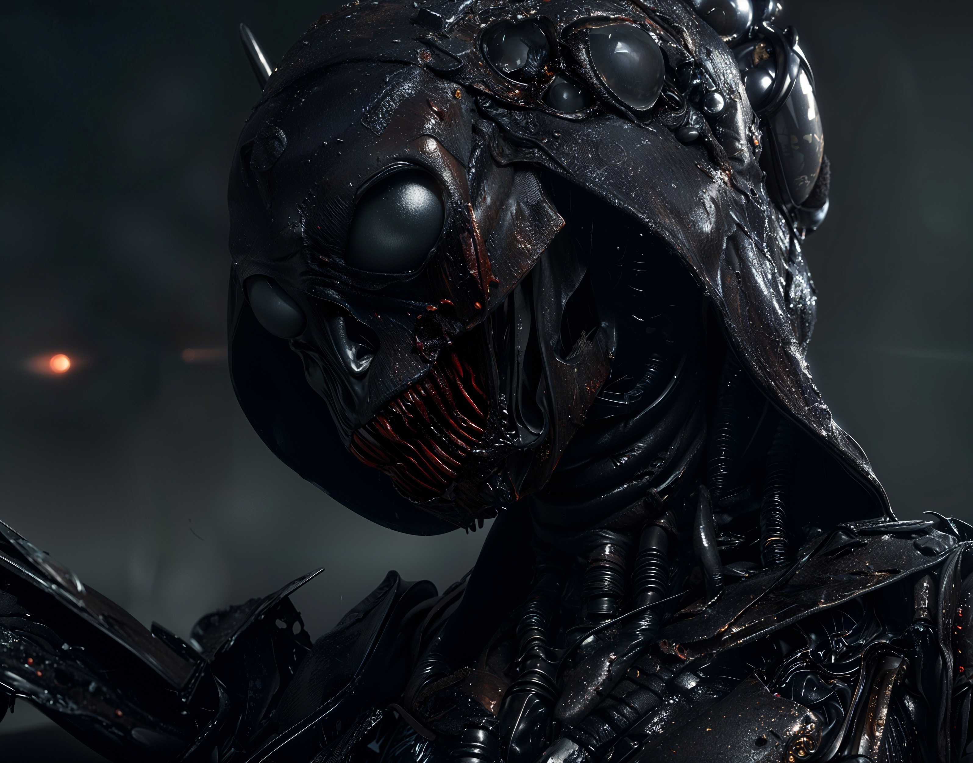 Detailed Menacing Robotic Figure with Skeletal Face