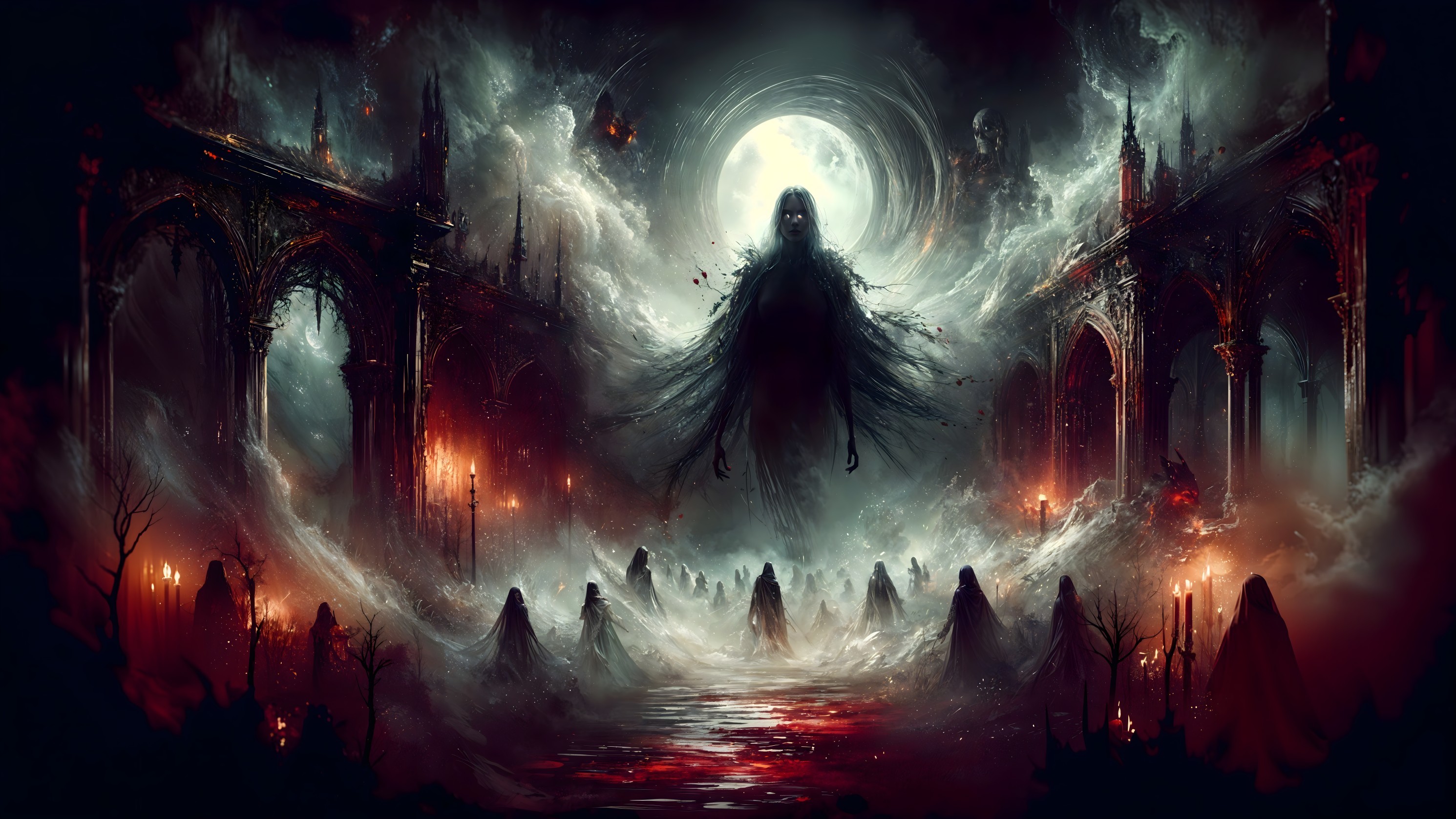 Misty Landscape with Shadowy Figures and Moonlight