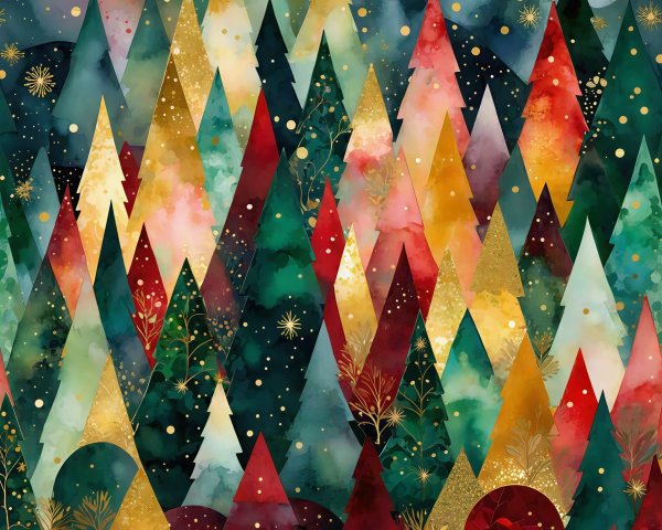 Vibrant Modern Art Forest Pattern for Holiday Decor