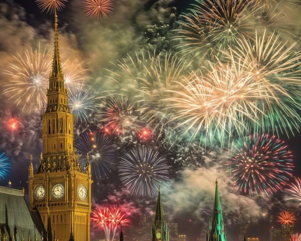 Grand Festival with Fireworks at Big Ben in London