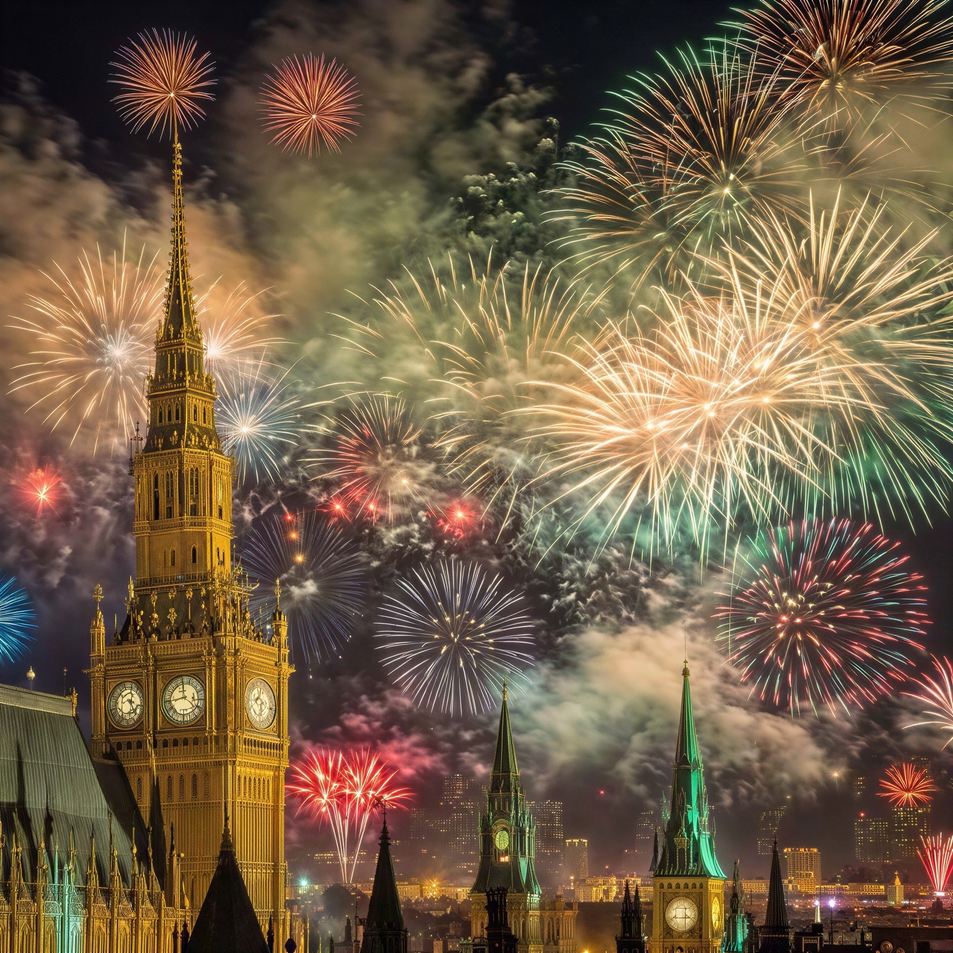 Grand Festival with Fireworks at Big Ben in London