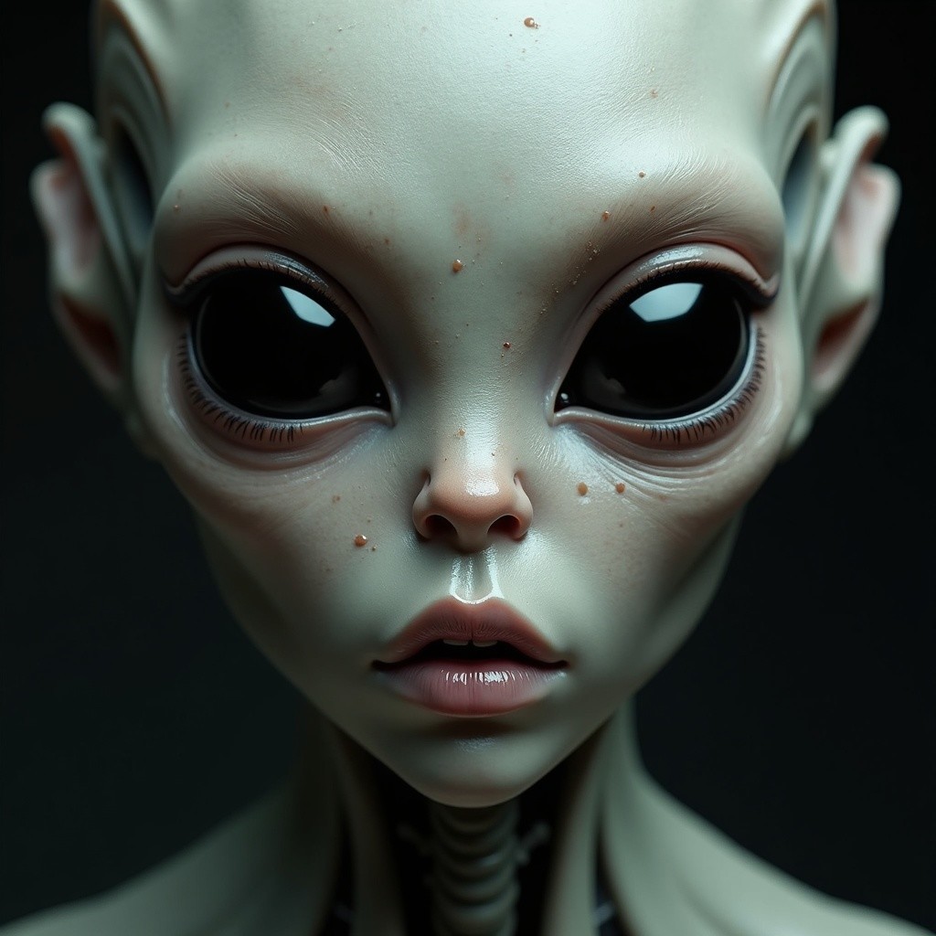 Stylized Alien Figure with Glossy Black Eyes