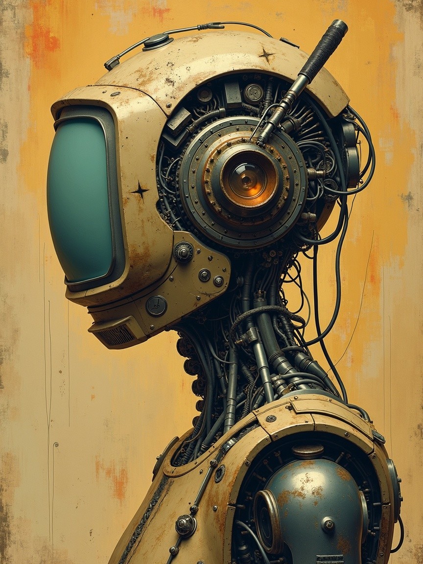 Futuristic Robot with Vintage Design and Warm Background