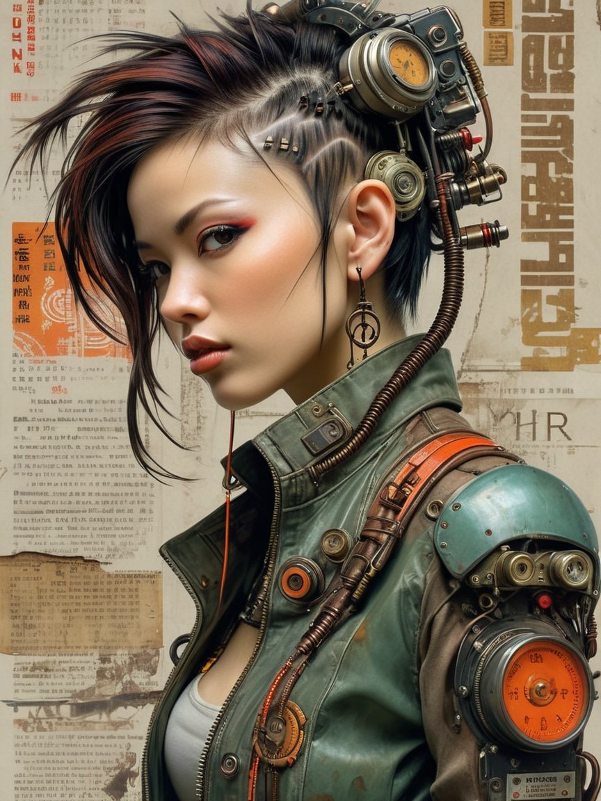 Cyberpunk Woman Portrait with Intricate Hair and Makeup
