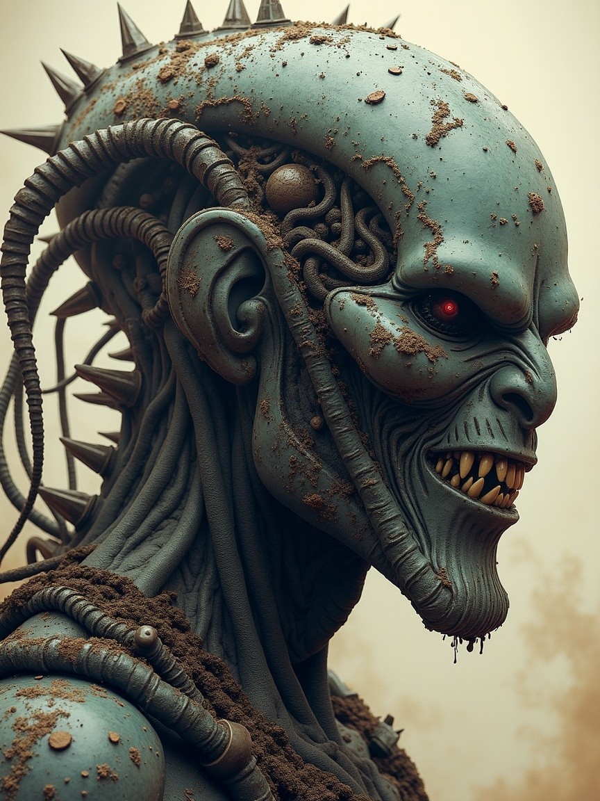 Futuristic Monstrous Figure with Alien Features