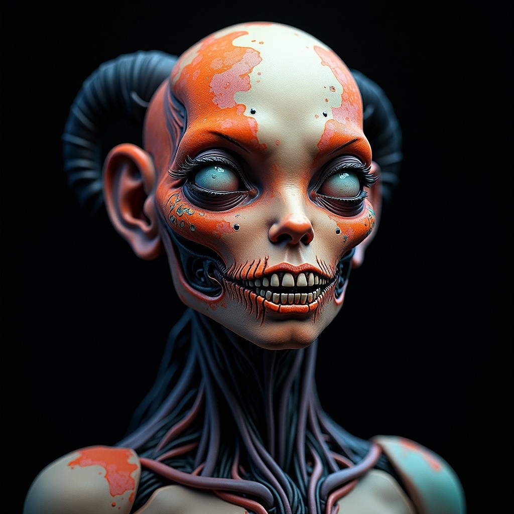 Surreal Figure with Expressive Face and Mechanical Details