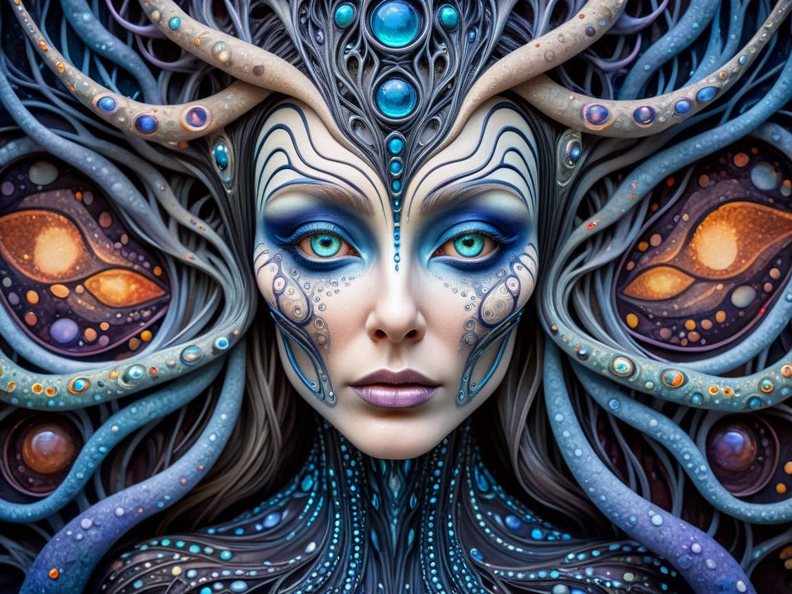 Surreal Portrait of a Woman with Intricate Designs