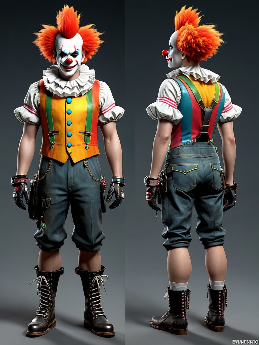 Clown Character with Makeup and Costume Details