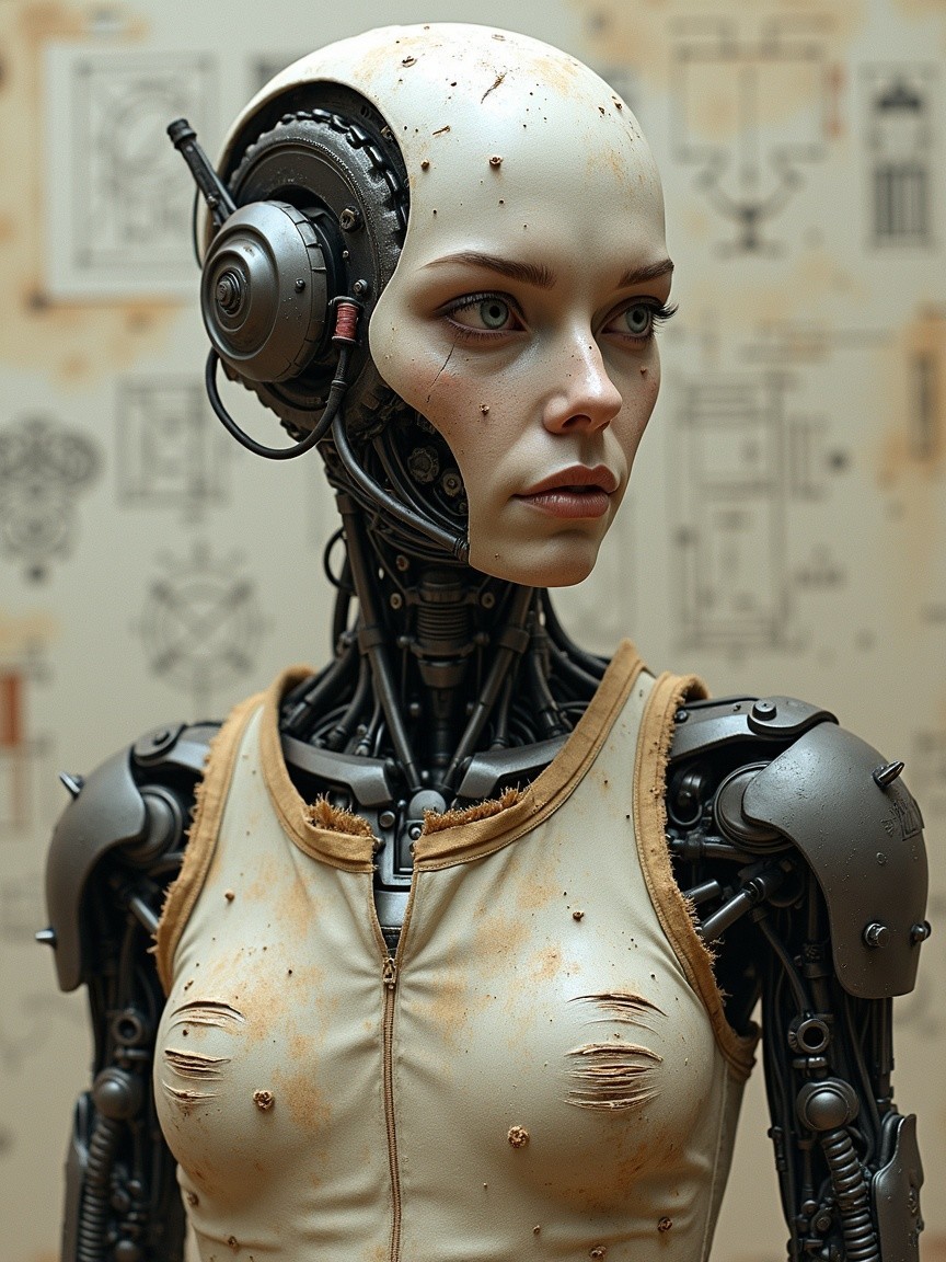 Futuristic humanoid robot with detailed mechanical design