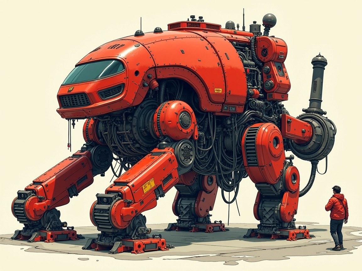 Large Orange Robotic Mecha with Intricate Details