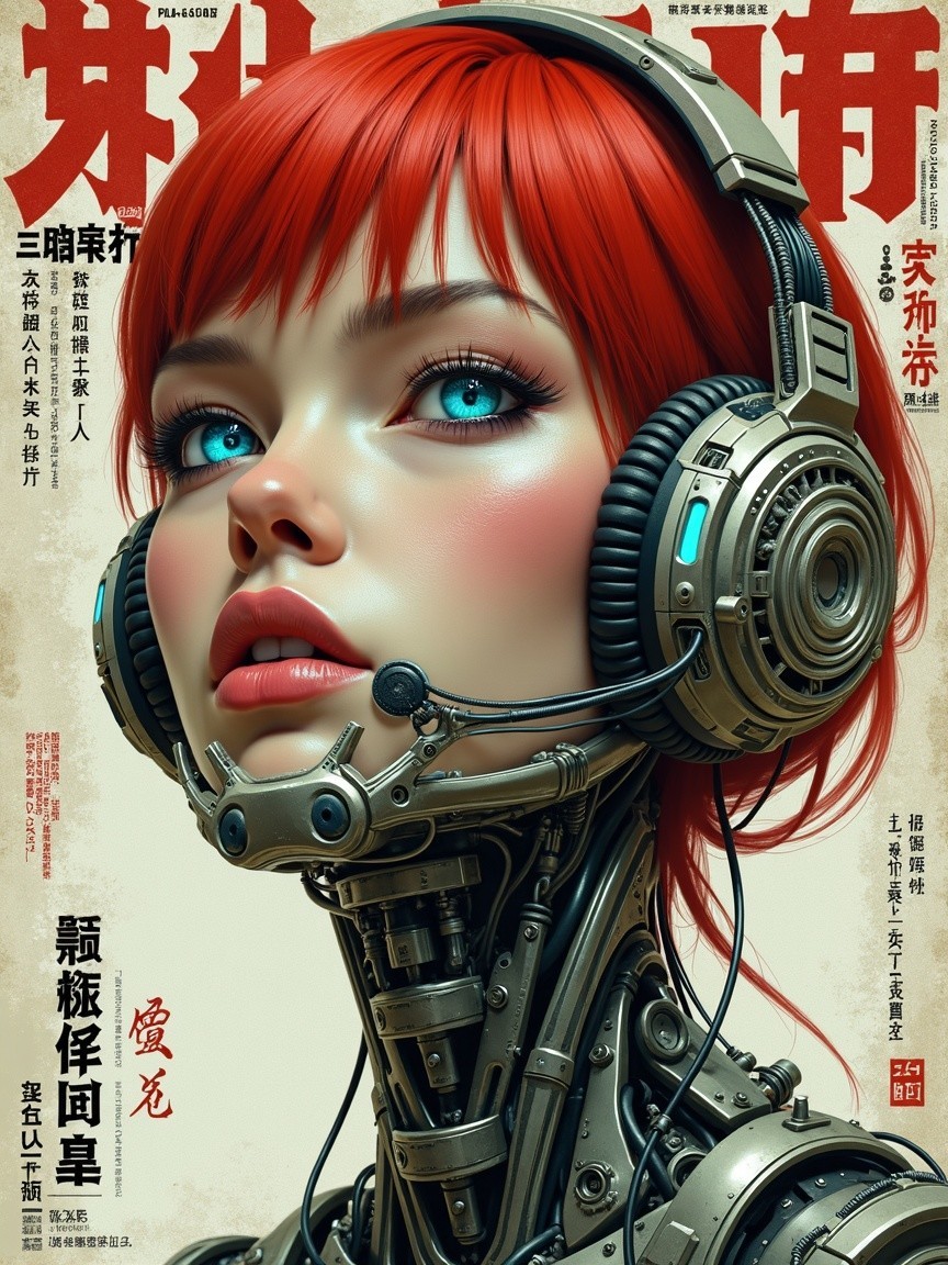 Futuristic Portrait of a Female Cyborg with Red Hair