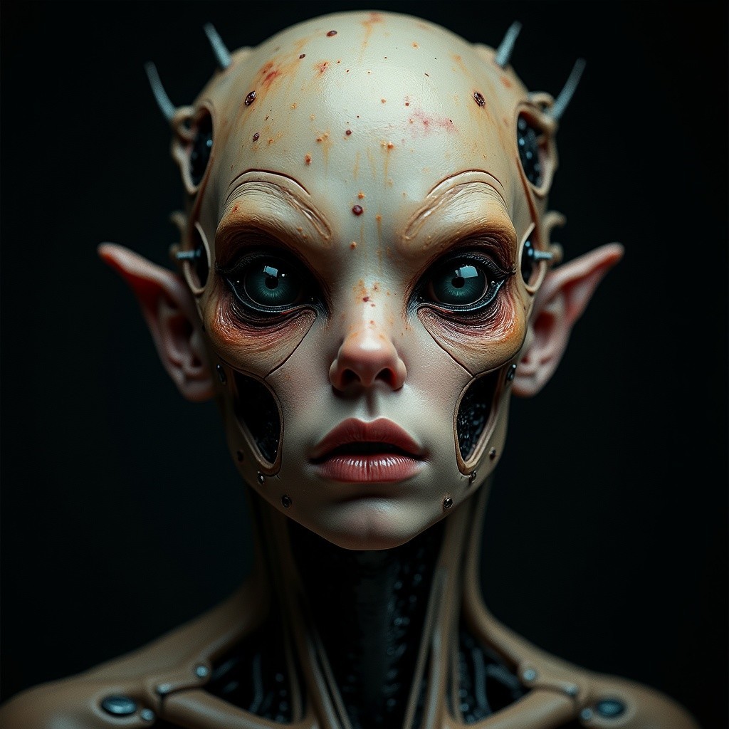 Futuristic Humanoid with Robotic Textures and Features