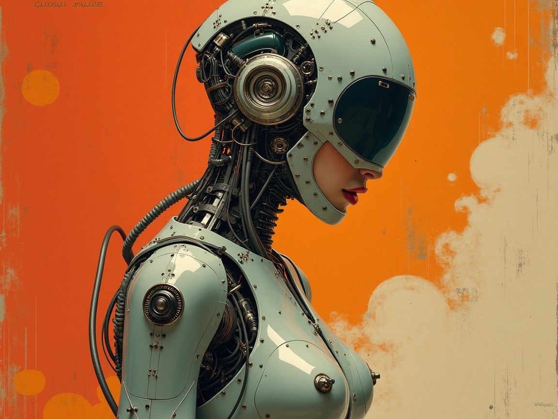 Futuristic humanoid robot with metallic body design