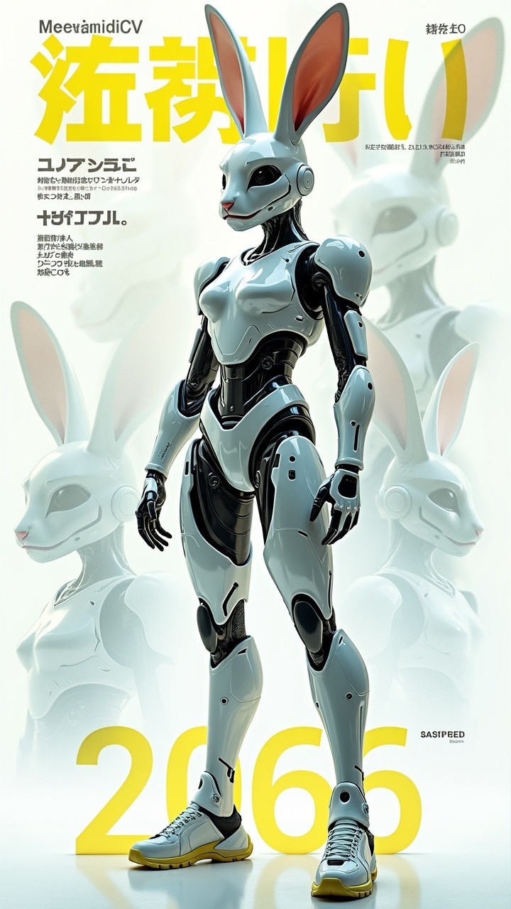 Futuristic Humanoid Robot with Rabbit Design in 2066