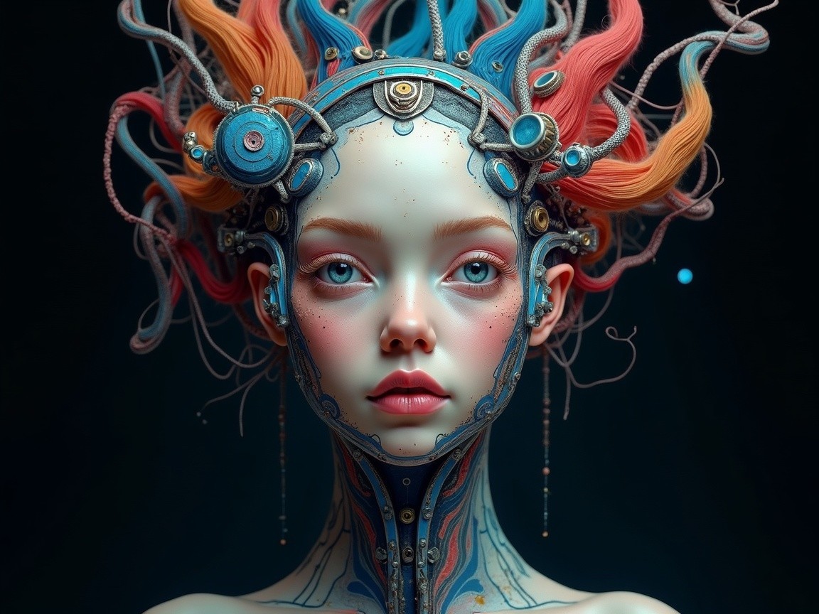 Futuristic Woman with Colorful Cyborg Features