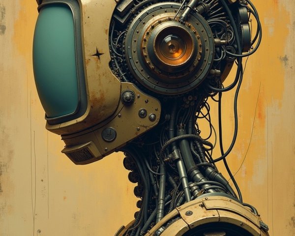 Futuristic Robot with Vintage Design and Warm Background
