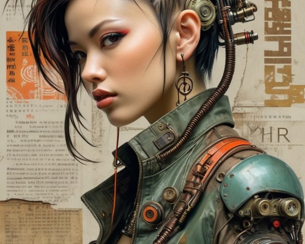 Cyberpunk Woman Portrait with Intricate Hair and Makeup