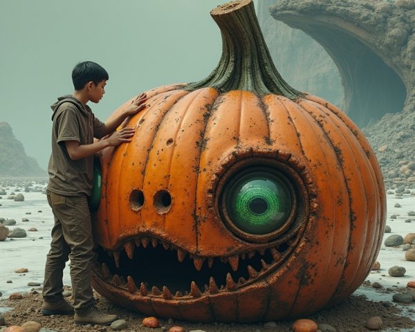 Surreal Landscape with Whimsical Giant Pumpkin