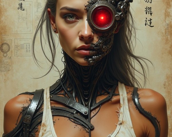 Futuristic Cybernetic Woman with Human and Mechanical Features