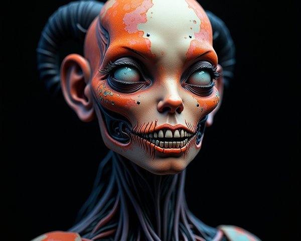Surreal Figure with Expressive Face and Mechanical Details