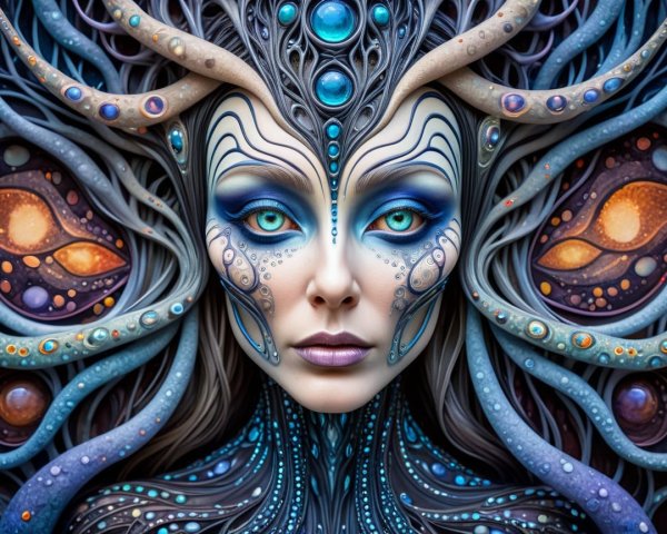 Surreal Portrait of a Woman with Intricate Designs