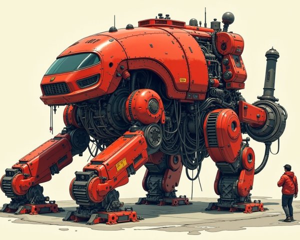 Large Orange Robotic Mecha with Intricate Details