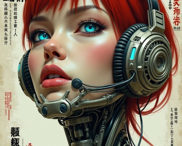 Futuristic Portrait of a Female Cyborg with Red Hair