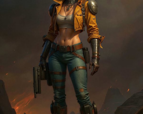 Woman in Futuristic Outfit in Rocky Landscape