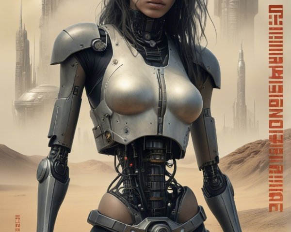 Futuristic Humanoid Robot in Desert Landscape