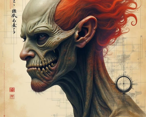 Intricate Digital Art of a Grotesque Creature Profile