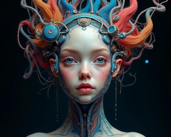 Futuristic Woman with Colorful Cyborg Features