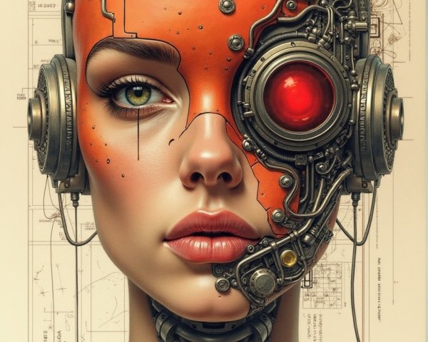 Futuristic Humanoid Robot with Orange Metallic Face