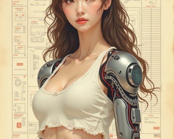 Futuristic Female Figure with Human-Robotic Features
