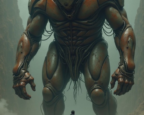Robotic Figure in Canyon with Human for Scale