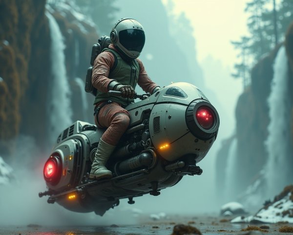 Futuristic Scene of an Astronaut on a Hover Bike