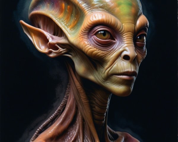Humanoid Alien with Greenish-Yellow Skin and Cosmic Pattern