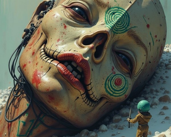 Colossal Humanoid Skull in Barren Terrain Scene